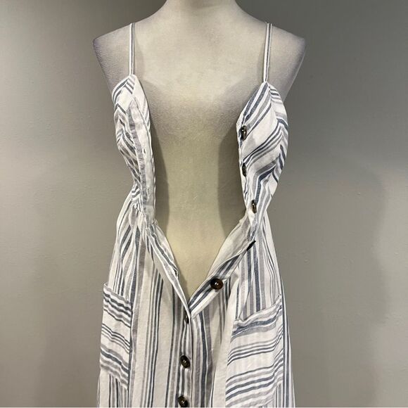 Japan Striped White and Blue Button-Down midi Dress size medium - Picture 5 of 11